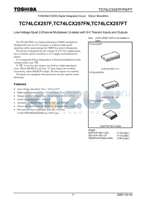 TC74LCX257FN datasheet - Low-Voltage Quad 2-Channel Multiplexer (3-state) with 5-V Tolerant Inputs and Outputs