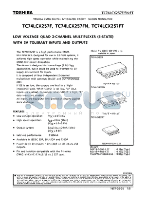 TC74LCX257F datasheet - LOW VOLTAGE QUAD 2-CHANNEL MULTIPLEXER (3-STATE) WITH 5V TOLERANT INPUTS AND OUTPUTS