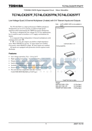 TC74LCX257F_07 datasheet - Low-Voltage Quad 2-Channel Multiplexer (3-state) with 5-V Tolerant Inputs and Outputs