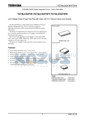 TC74LCX273F datasheet - Low-Voltage Octal D-Type Flip-Flop with Clear with 5-V Tolerant Inputs and Outputs