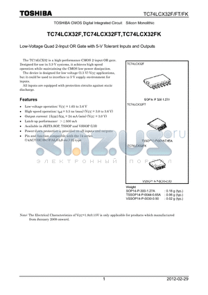 TC74LCX32FK_12 datasheet - Low-Voltage Quad 2-Input OR Gate with 5-V Tolerant Inputs and Outputs