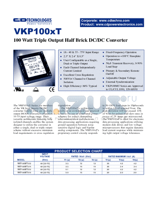 VKP100MT515 datasheet - 100 WATT TRIPLE OUTPUT HALF BRICK DC/DC CONVERTER