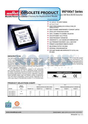 VKP100MT515 datasheet - 100 Watt, Dual/Triple Output, Half Brick DC/DC Converter