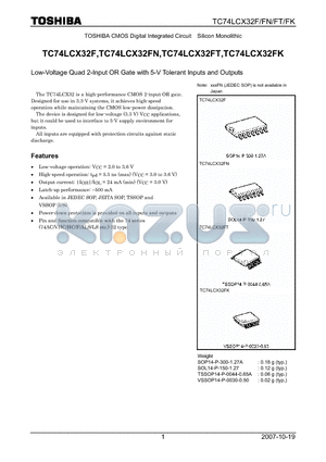 TC74LCX32FT datasheet - Low-Voltage Quad 2-Input OR Gate with 5-V Tolerant Inputs and Outputs