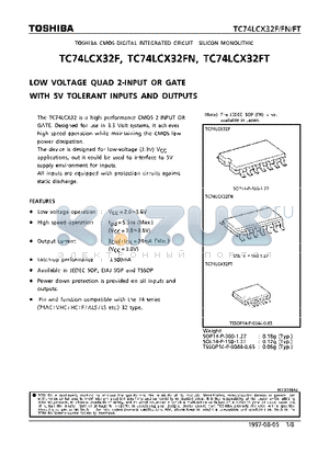 TC74LCX32 datasheet - LOW VOLTAGE QUAD 2-INPUT OR GATE WITH 5V TOLERANT INPUTS AND OUTPUTS