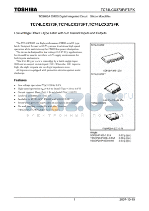 TC74LCX373FK datasheet - Low-Voltage Octal D-Type Latch with 5-V Tolerant Inputs and Outputs