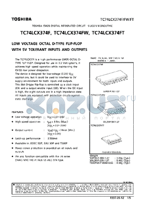 TC74LCX374F datasheet - LOW VOLTAGE OCTAL D-TYPE FLIP-FLOP WITH 5V TOLERANT INPUTS AND OUTPUTS