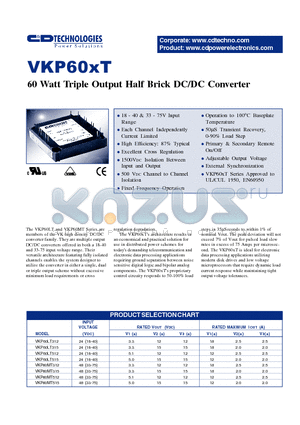 VKP60LT512 datasheet - 60 WATT TRIPLE OUTPUT HALF BRICK DC/DC CONVERTER