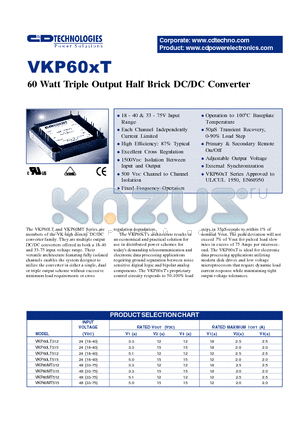 VKP60MT315 datasheet - 60 WATT TRIPLE OUTPUT HALF BRICK DC/DC CONVERTER