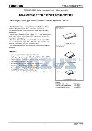 TC74LCX374FT datasheet - Low-Voltage Octal D-Type Flip-Flop with 5-V Tolerant Inputs and Outputs