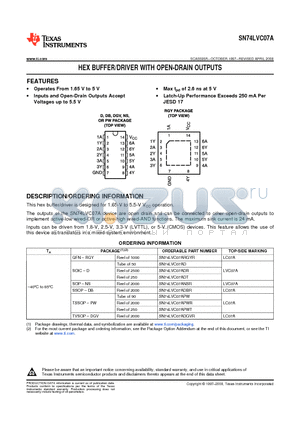 SN74LVC07ADT datasheet - HEX BUFFER/DRIVER WITH OPEN-DRAIN OUTPUTS