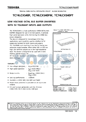 TC74LCX540F datasheet - LOW VOLTAGE OCTAL BUS BUFFER (INVERTER) WITH 5V TOLERANT INPUTS AND OUTPUTS