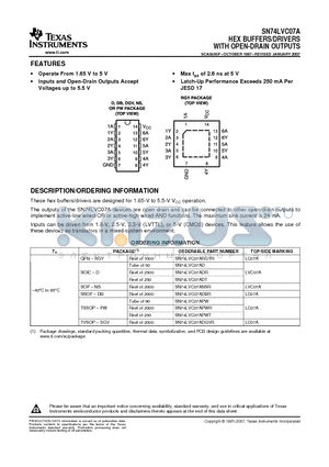 SN74LVC07APWRG4 datasheet - HEX BUFFERS DRIVERS WITH OPEN-DRAIN OUTPUTS