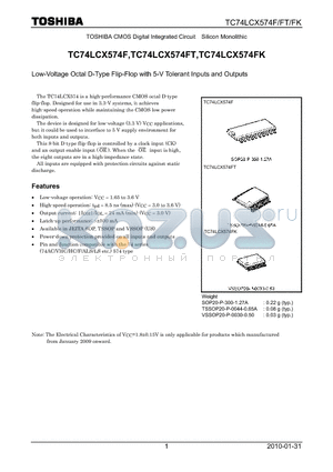 TC74LCX574FK_10 datasheet - Low-Voltage Octal D-Type Flip-Flop with 5-V Tolerant Inputs and Outputs