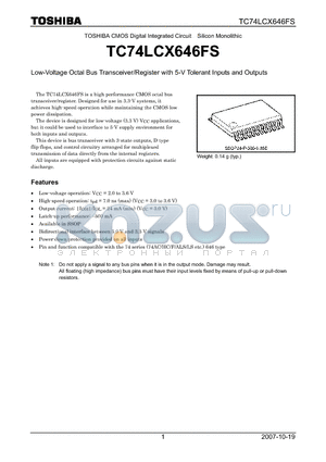 TC74LCX646FS datasheet - Low-Voltage Octal Bus Transceiver/Register with 5-V Tolerant Inputs and Outputs