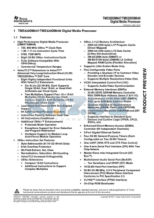 TMX320DM647ZUT720 datasheet - Digital Media Processor