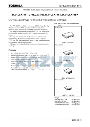 TC74LCX74FN datasheet - Low-Voltage Dual D-Type Flip-Flop with 5-V Tolerant Inputs and Outputs
