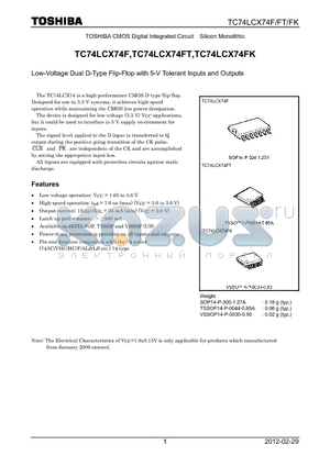 TC74LCX74FT_12 datasheet - Low-Voltage Dual D-Type Flip-Flop with 5-V Tolerant Inputs and Outputs