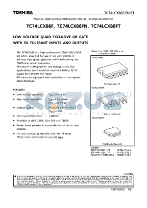 TC74LCX86FT datasheet - LOW VOLTAGE QUAD EXCLUSIVE OR GATE WITH 5V TOLERANT INPUTS AND OUTPUTS