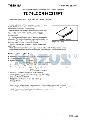 TC74LCXR163245FT datasheet - 16-Bit Dual Supply Bus Transceiver with Series Resistor