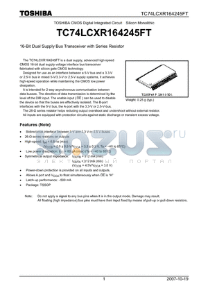 TC74LCXR164245FT datasheet - 16-Bit Dual Supply Bus Transceiver with Series Resistor