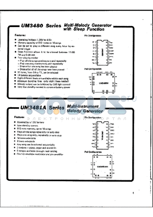 UM3481A datasheet - Multi-Melody Generator with Sleep Function