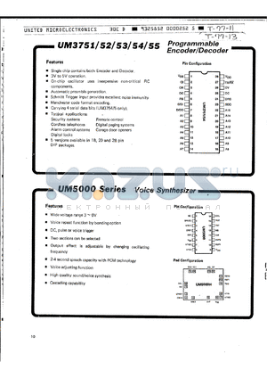 UM3754 datasheet - PROGRAMMABLE ENCODER/DECODER