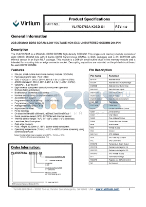 VL-MM9-2EBN datasheet - 2GB 256Mx64 DDR3 SDRAM LOW VOLTAGE NON-ECC UNBUFFERED SODIMM 204-PIN