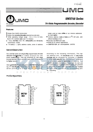 UM3758 datasheet - TRi-STATE ProgrammaBle Encoder/Decoder