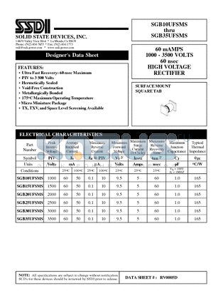 SGB10UFSMS datasheet - 60 mAMPS 1000 - 3500 VOLTS 60 nsec HIGH VOLTAGE RECTIFIER