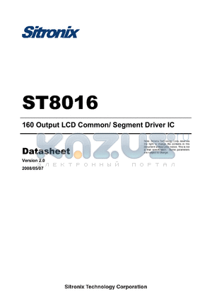 ST8016 datasheet - 160 Output LCD Common/ Segment Driver IC