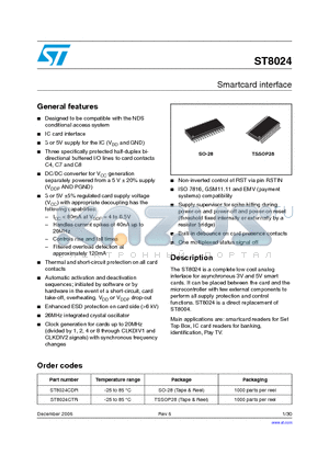 ST8024CTR datasheet - Smartcard interface