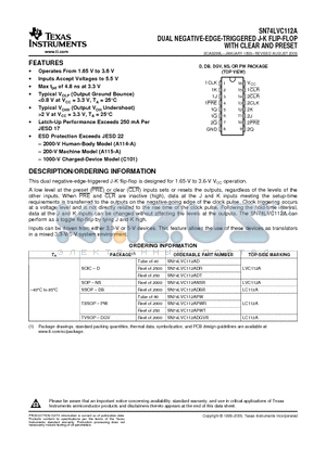 SN74LVC112APWRE4 datasheet - DUAL NEGATIVE-EDGE-TRIGGERED J-K FLIP-FLOP WITH CLEAR AND PRESET