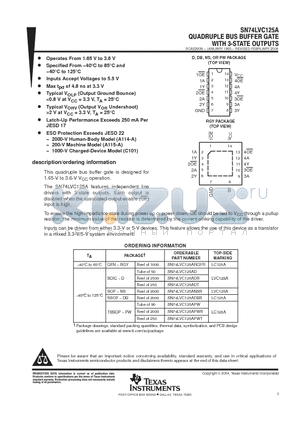 SN74LVC125A datasheet - QUADRUPLE BUS BUFFER GATES WITH 3-STATE OUTPUTS