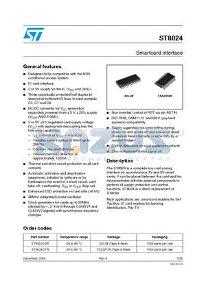 ST8024 datasheet - Smartcard interface