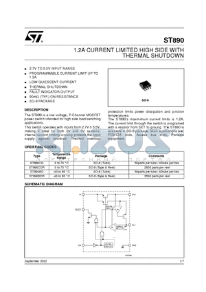 ST890CDR datasheet - 1.2A CURRENT LIMITED HIGH SIDE WITH THERMAL SHUTDOWN