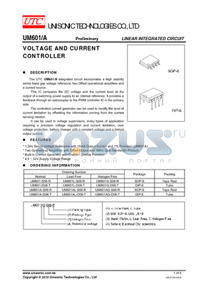 UM601AL-S08-R datasheet - VOLTAGE AND CURRENT CONTROLLER