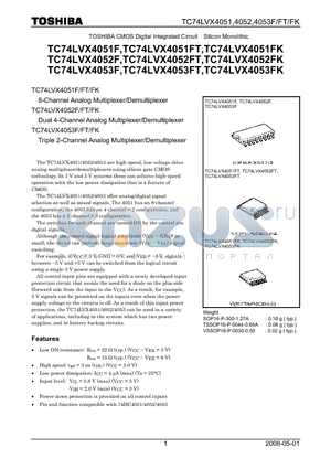 TC74LVX4052F_08 datasheet - 8-Channel Analog Multiplexer/Demultiplexer , Dual 4-Channel Analog Multiplexer/Demultiplexer , Triple 2-Channel Analog Multiplexer/Demultiplexer