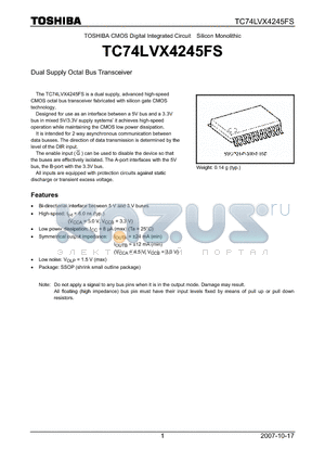 TC74LVX4245FS datasheet - Dual Supply Octal Bus Transceiver
