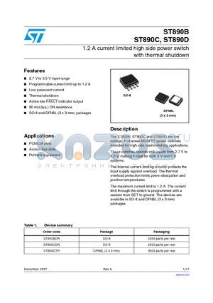 ST890B_07 datasheet - 1.2 A current limited high side power switch with thermal shutdown