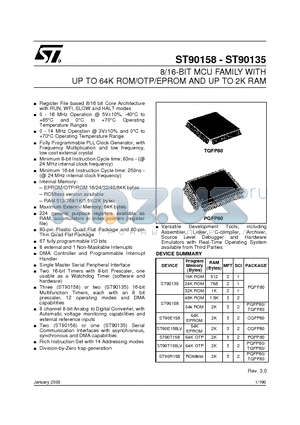 ST90158-ST90135 datasheet - 8/16-BIT MCU FAMILY WITH UP TO 64K ROM/OTP/EPROM AND UP TO 2K RAM