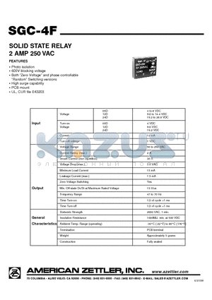 SGC-4F24D0T datasheet - SOLID STATE RELAY 2 AMP 250 VAC