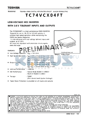 TC74VCX04FT datasheet - LOW-VOLTAGE HEX INVERTER WITH 3.6V TOLERANT INPUTS AND OUTPUTS