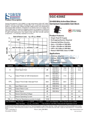 SGC-6389Z datasheet - 50-4000 MHz Active Bias Silicon