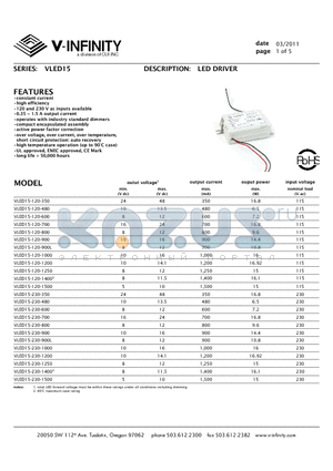 VLED15-230-700 datasheet - LED DRIVER