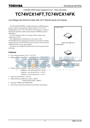 TC74VCX14FK datasheet - Low-Voltage Hex Schmitt Inverter with 3.6-V Tolerant Inputs and Outputs