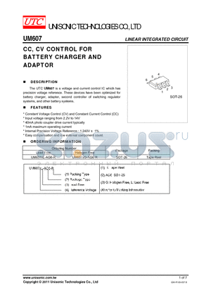 UM607XL-AG6-R datasheet - CC, CV CONTROL FOR BATTERY CHARGER AND CHARGER AND