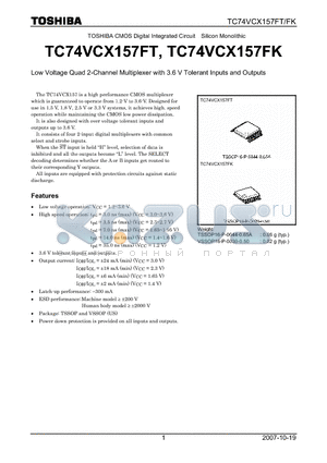 TC74VCX157FT_07 datasheet - Low Voltage Quad 2-Channel Multiplexer with 3.6 V Tolerant Inputs and Outputs