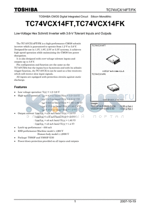 TC74VCX14FT_07 datasheet - Low-Voltage Hex Schmitt Inverter with 3.6-V Tolerant Inputs and Outputs