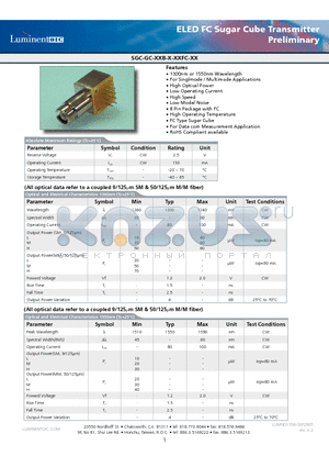 SGC-GC-30B-H-2MFC datasheet - ELED FC Sugar Cube Transmitter Preliminary